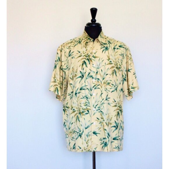 NEW! Tori Richard Honolulu 100% Silk Button Front Tropical Shirt Yellow SZ L - Picture 1 of 5